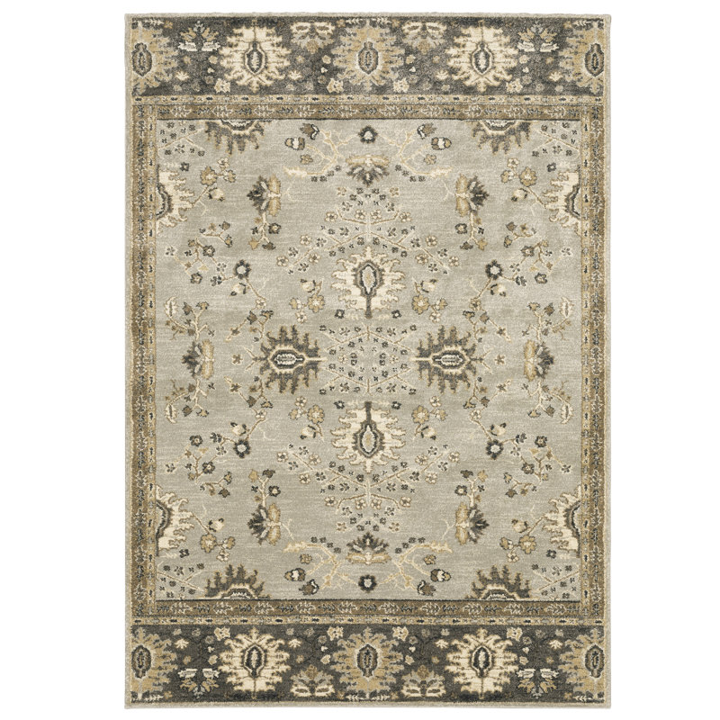 Tapis gris / beige tissé à la machine Caryll, Rectangle 6 pi 7 po x 9 pi 6 po
