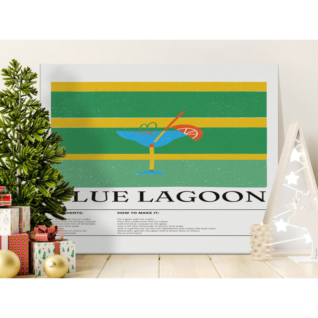 Blue Lagoon Cocktail Recipe Canvas Print, Retro Bar Cart Decor, Mid-Century Modern Drink Wall Art, Kitchen Art Housewarming Gift