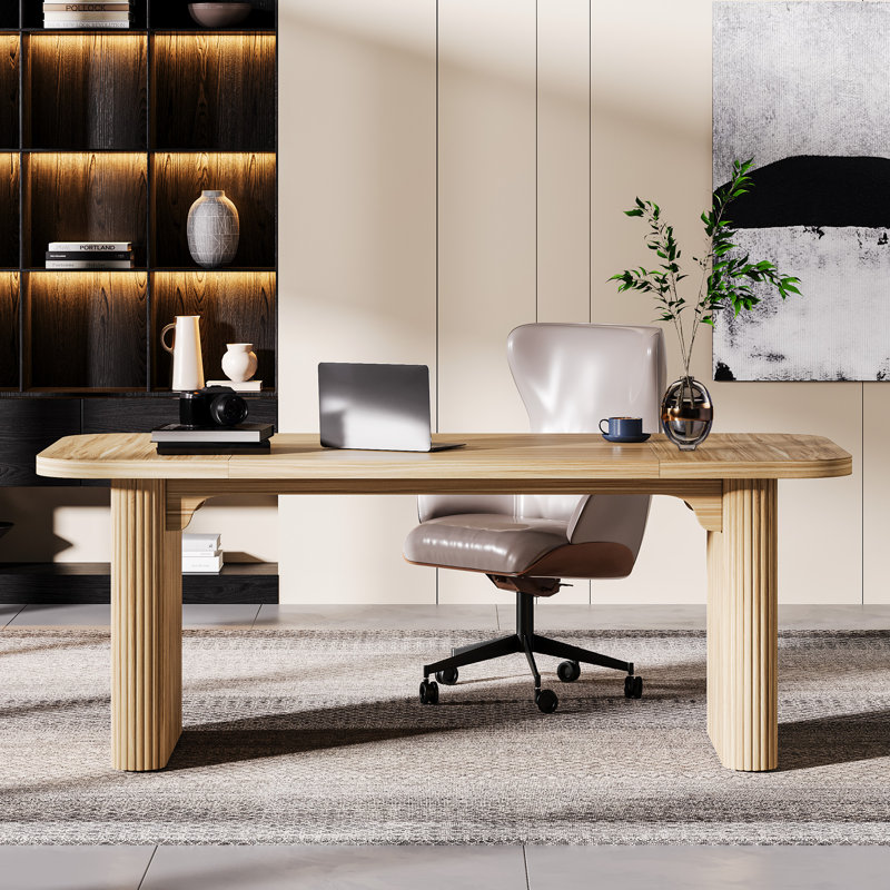 63-Inch Office Desk, Modern Executive Desk, Oak