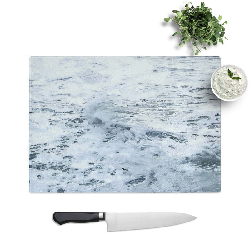 Tempered Glass Waves in White Cutting Board, 39 cm W x 28.5 cm L