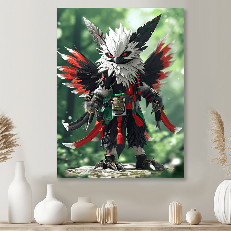 Hibou blanc à plumes fantaisie Warrior, Sans cadre, métal, H 20 po x l 12 po