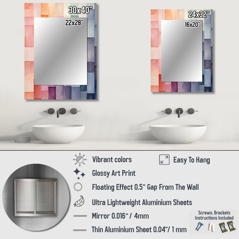 Multicolor cubes patterns III - Geometric Large Mirror, Modern Decorative Wall Mirror, Printed Metal Art, 40" x 30"