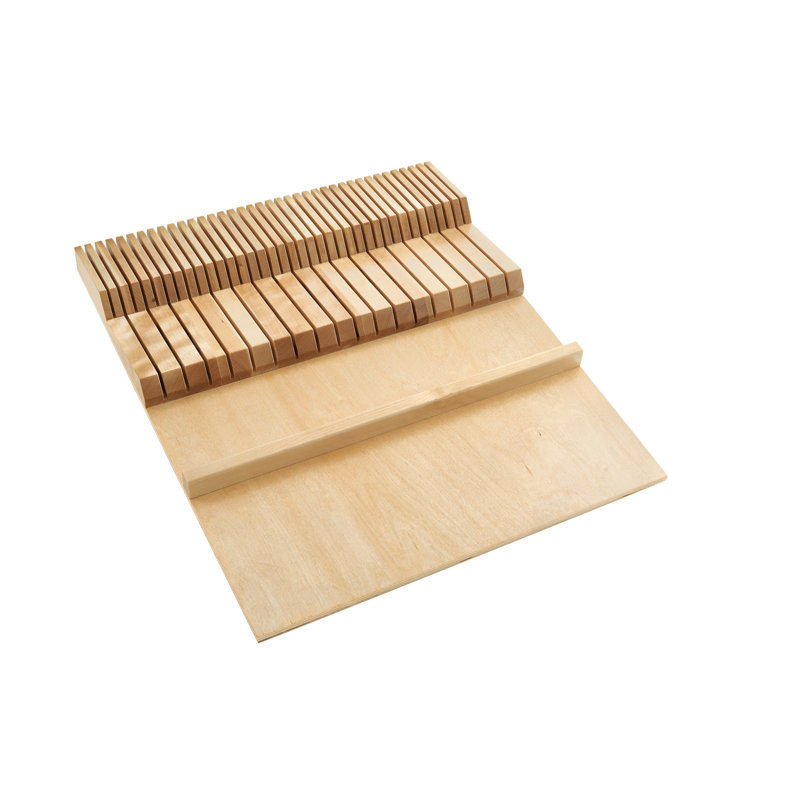 Natural Maple Wood Dual Row Knife Block Drawer Organizer Insert