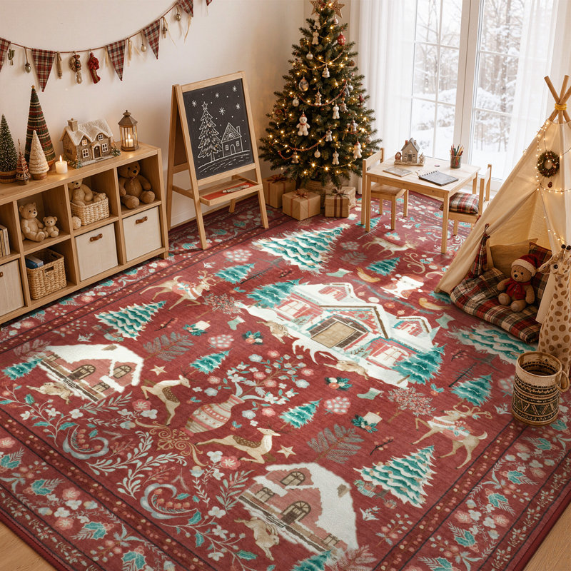Tapis de Noël antidérapant de Noël, Rectangulaire 8 pi x 10 pi