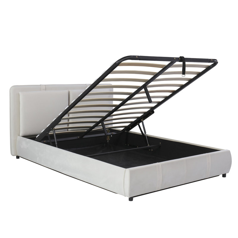 Upholstered Ottoman Storage Bed, Beige, Double (4'6)