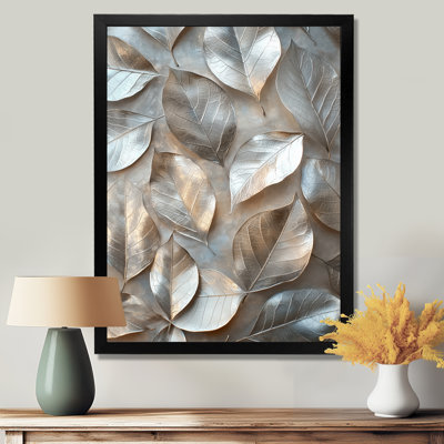 Copper Silver Pewter Leaves II - Floral Canvas Art Print