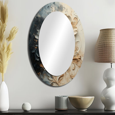 Abstrait floral blanc majestueux abstrait - miroir mural ovale blanc