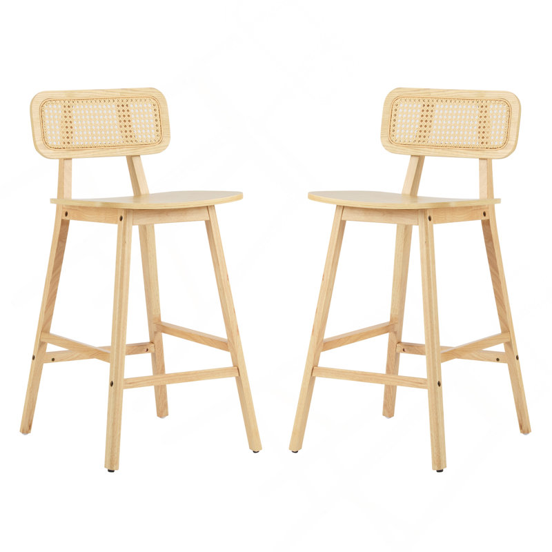 Ensemble de 2 tabourets de bar en bois au fini naturel, chaises de bar à hauteur de comptoir pour îlot de cuisine, Naturel