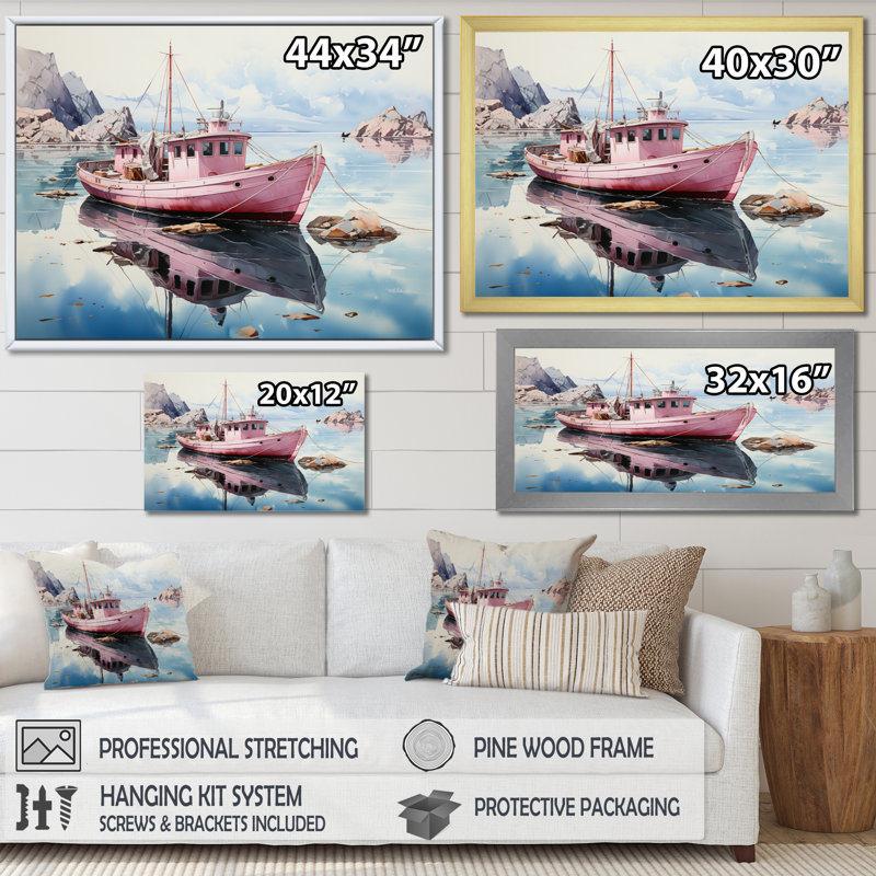 " Pink Teal Iceberg Arctic Mirage ", Cadre simple noir, H 34 po x l 44 po x P 1,5 po