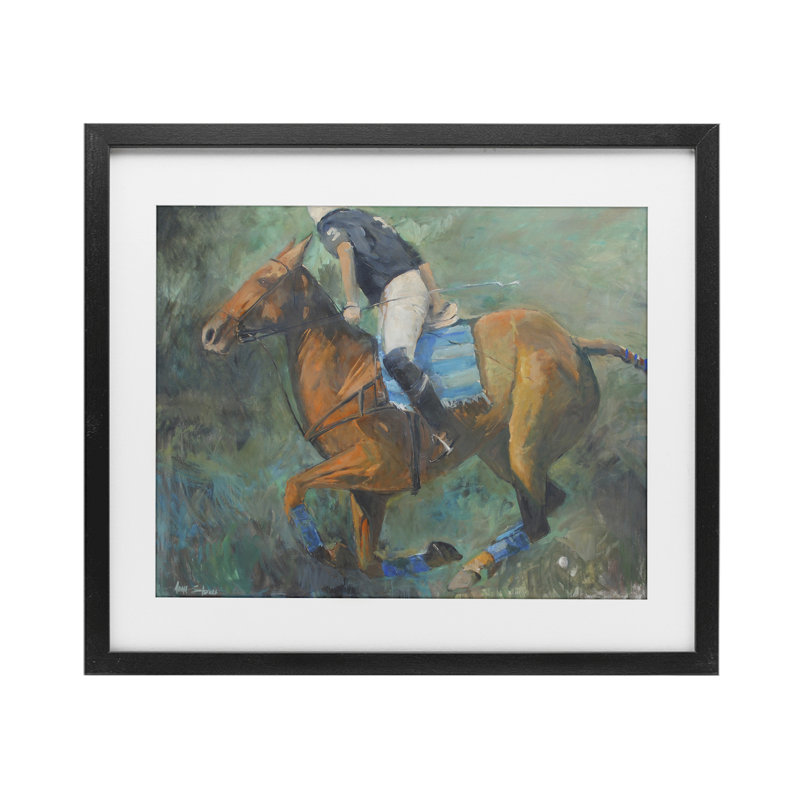 Polo Rider in Dynamic Motion, reproduction encadrée sous verre, conception de Jadei, H 17 po x l 21 po