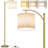 Modern Arc Floor Lamp With Adjustable Hanging Shade And 3 Color Led Bulb - Gold