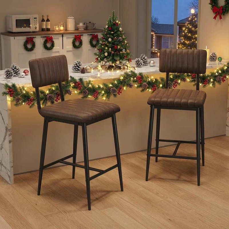 Counter Stool with Metal Frame, Black Seat/Black Frame