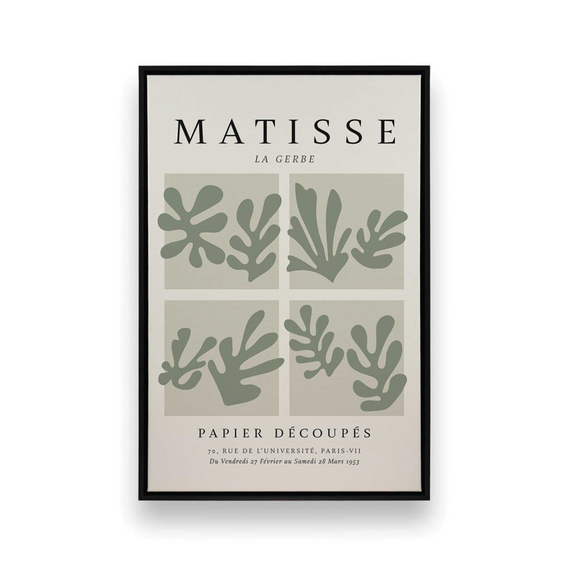 Matisse's La Gerbe Quartet en vert, H 12,75 po x l 8,75 po x P 1,75 po, Cadre flottant noir satiné