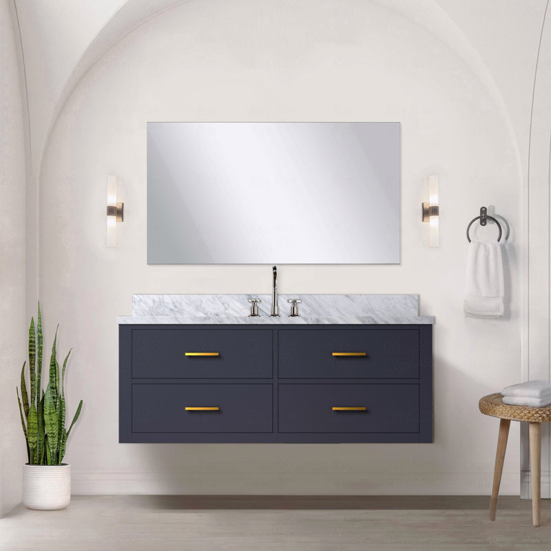 Meuble-lavabo simple 48 po de largeur x 22 po de profondeur, comptoir en marbre de Carrare, Marbre de Carrare gris, 48", Bleu