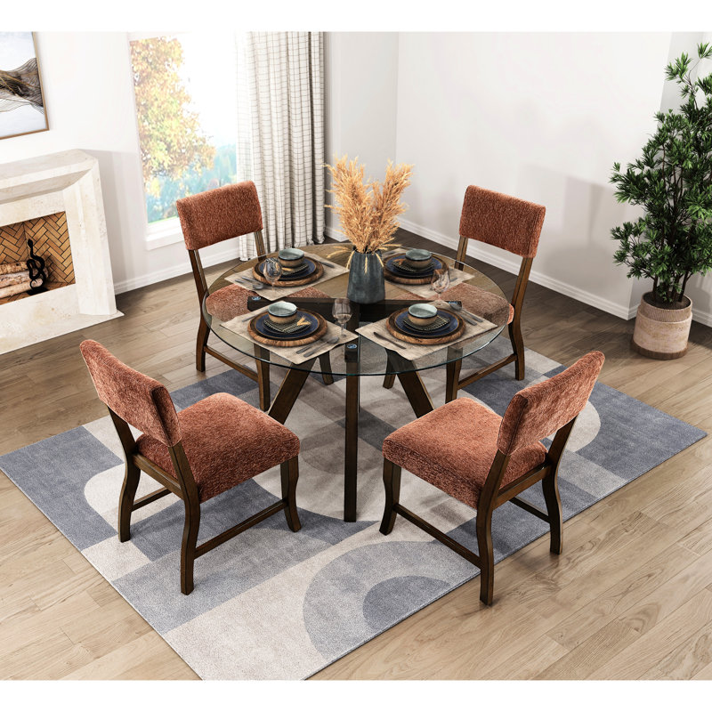 Chaises d'appoint de salle à manger rembourrées modernes en chenille rouille, de 2, couleur brune, structure contemporaine 2 pour la salle à manger, finition bois
