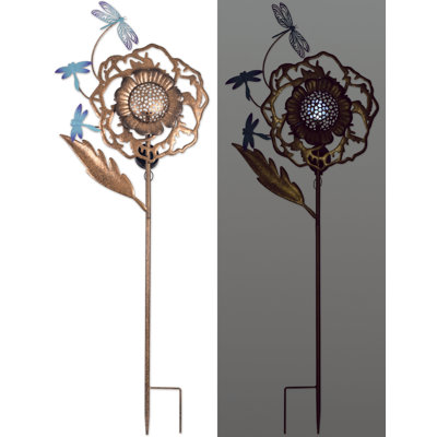 Dragonfly Rose Solar Garden Stake