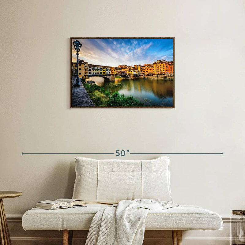 Ponte Vecchio, paysage fluvial, Cadre flottant en noyer, 31 po x 21 po