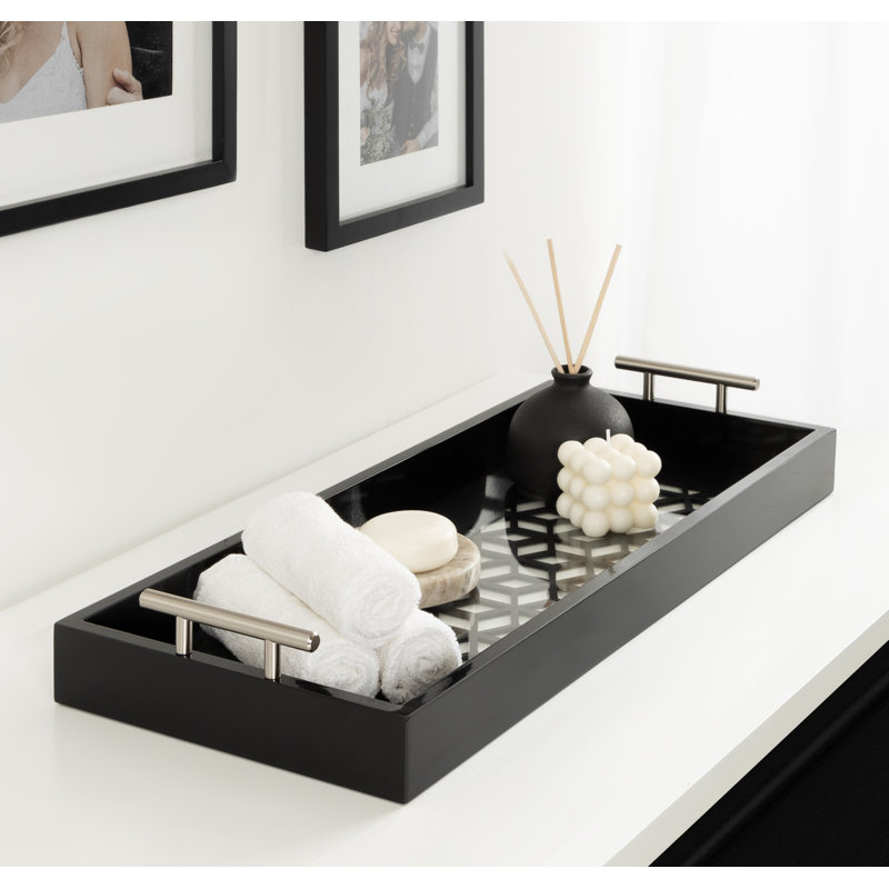 Magalia Narrow Rectangle Serving Tray, Black/Silver, 16.5" W x 12.25" D