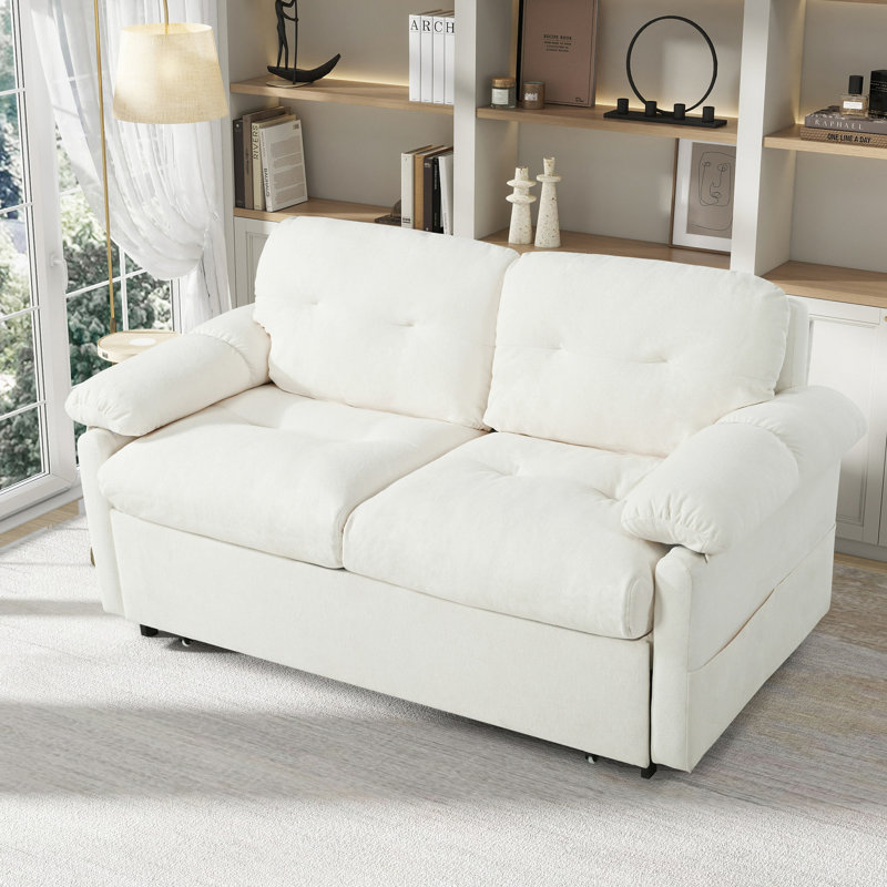 Canapé-lit convertible en chenille DreamNest avec coussins épais et rangement latéral, Beige