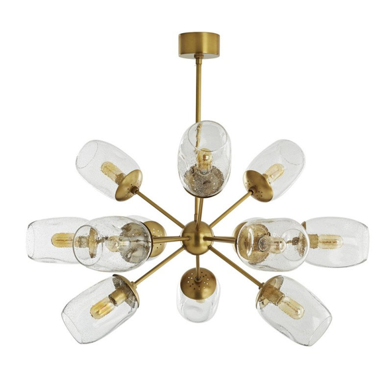 Lustre Spoutnik Drino Ramirez Starburst, Bronze antique, Verre texturé, 66 po de diamètre x 40 po de hauteur