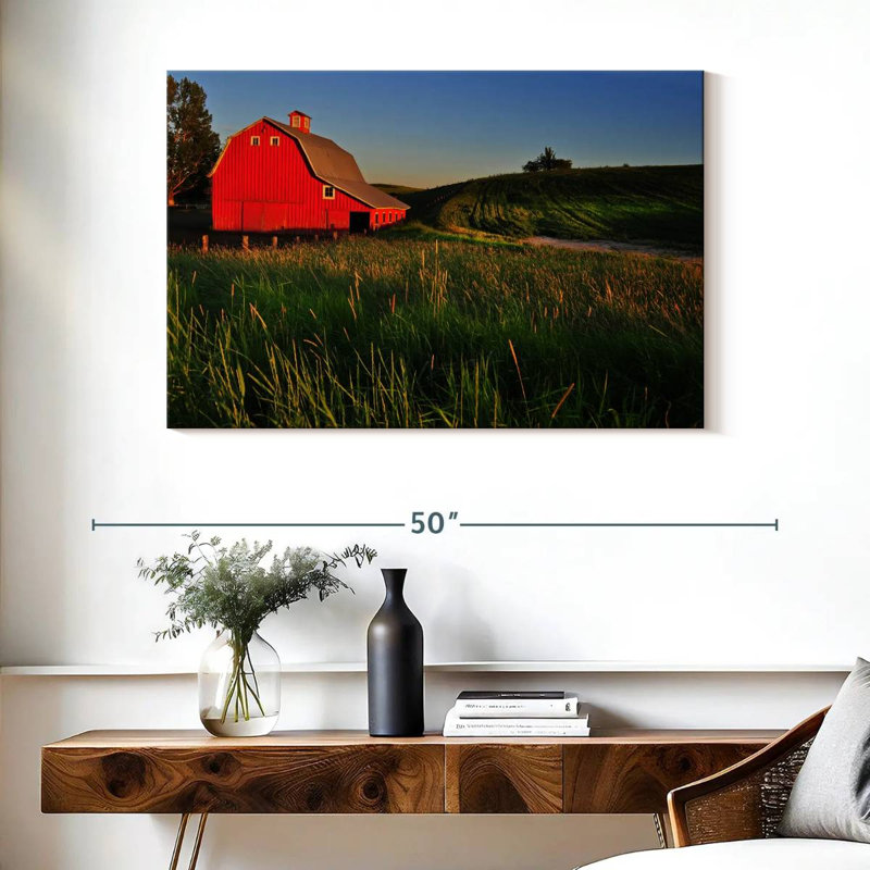 Lilie campagne rouge grange, H 26 po x l 39 po