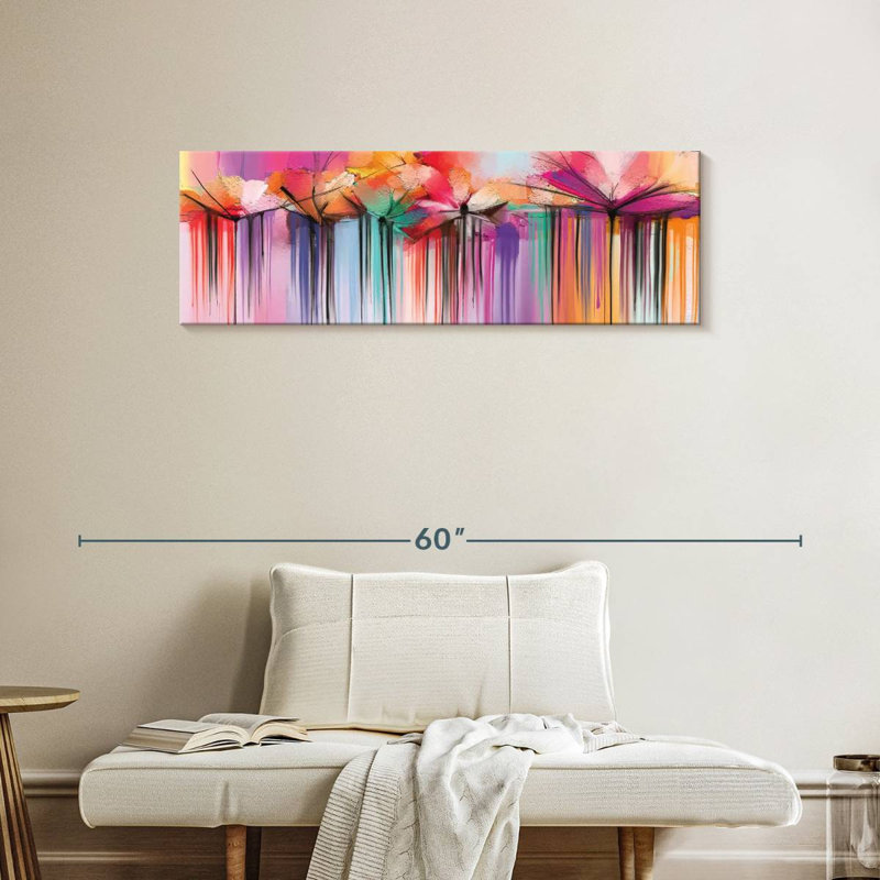 «Flowers Paint Drip» sur toile, H 14 po x l 42 po x P 1,25 po