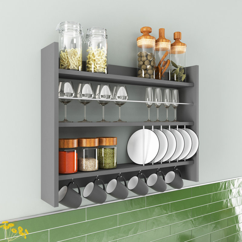 Carmeletta 3 Piece Accent Shelf with Hooks, Anthracite