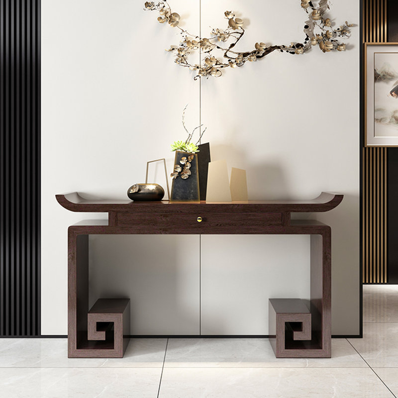 Table de véranda moderne et simple en bois massif, H 33,8 po x l 55 po x P 14 po, Brun