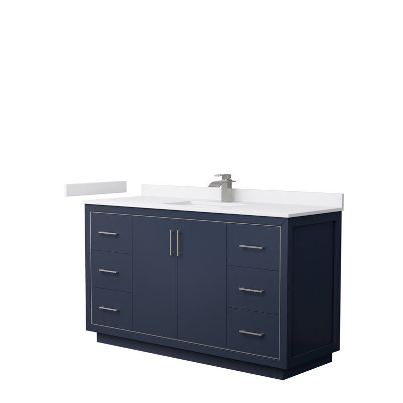 Ensemble de meuble-lavabo simple 60 po Icon, Bleu foncé, Nickel brossé, Blanc