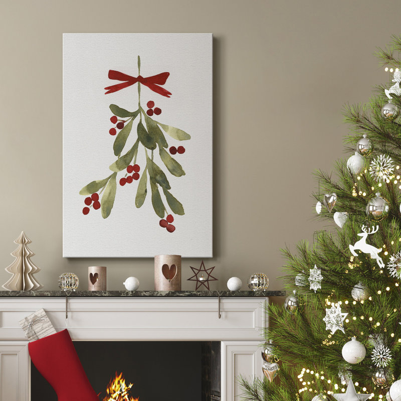 Mistletoe Bow I - Toile tendue avec châssis de qualité supérieure - prête à être accrochée, H 40 po x l 30 po x P 1 po