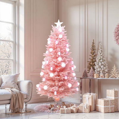 6Ft Pre-Lit Christmas Tree with Fiber Optic Lights & Snowman Top