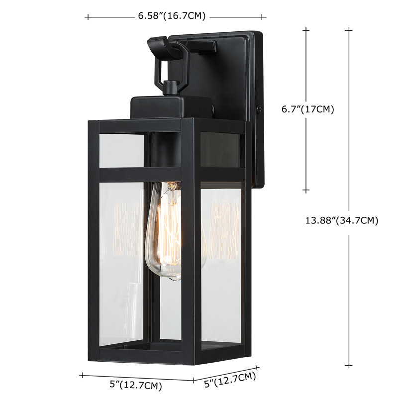 Applique murale rétro noire imperméable Schlesinger, H 13,88 po x l 5 po x P 6,58 po