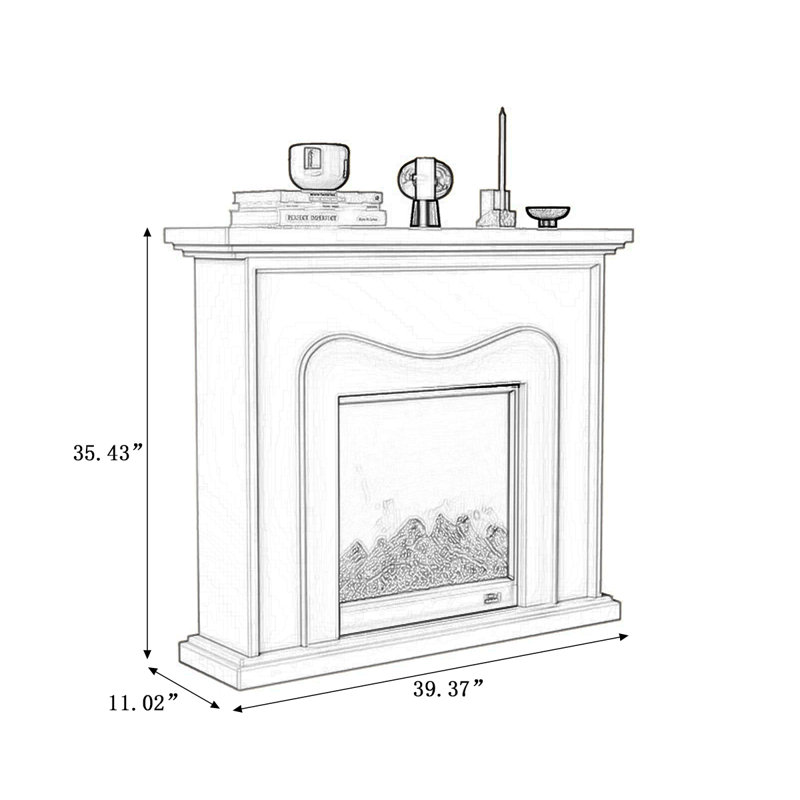 Foyer électrique en bois manufacturé, H 35,43 po x l 39,37 po x P 11,02 po, Noir