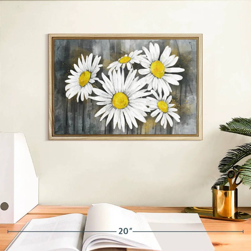 Bouquet de marguerites, Cadre flottant en bois naturel, 13 po x 9 po