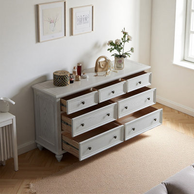 Buffet rétro en bois massif blanc avec tiroirs