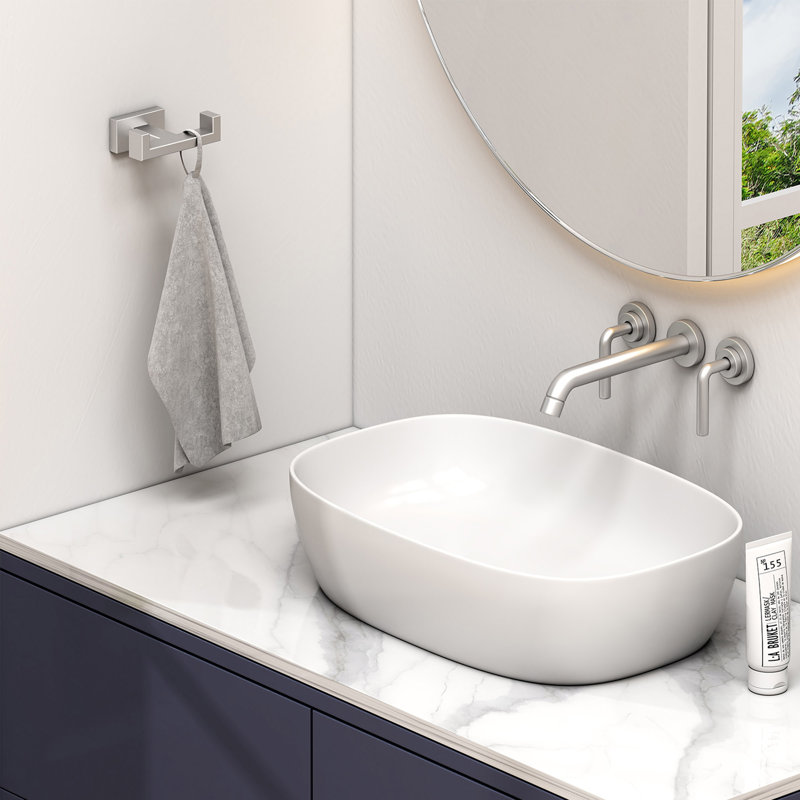 Crochet double pour salle de bain mural, Nickel brossé