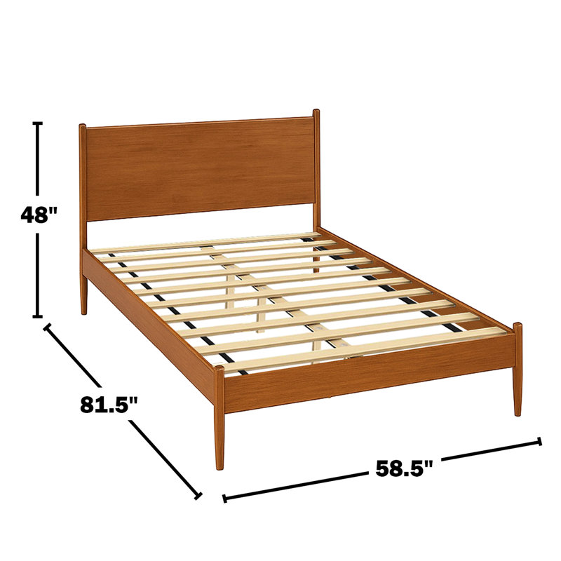 Lit plateforme en chêne massif de taille moyenne Mid-Century avec ensemble de lattes en bois massif et sans sommier pour la chambre à coucher Pieds ronds fuselés, base à lattes, décor pratique