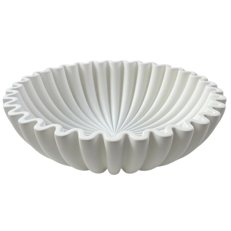 Concrete Large Decorative Bowl - White Decorative Bowls For Home Decor - Organic Modern Home Decor Bowl - Ruffle Bowl Decor - Fluted Bowl - Scalloped Bowl