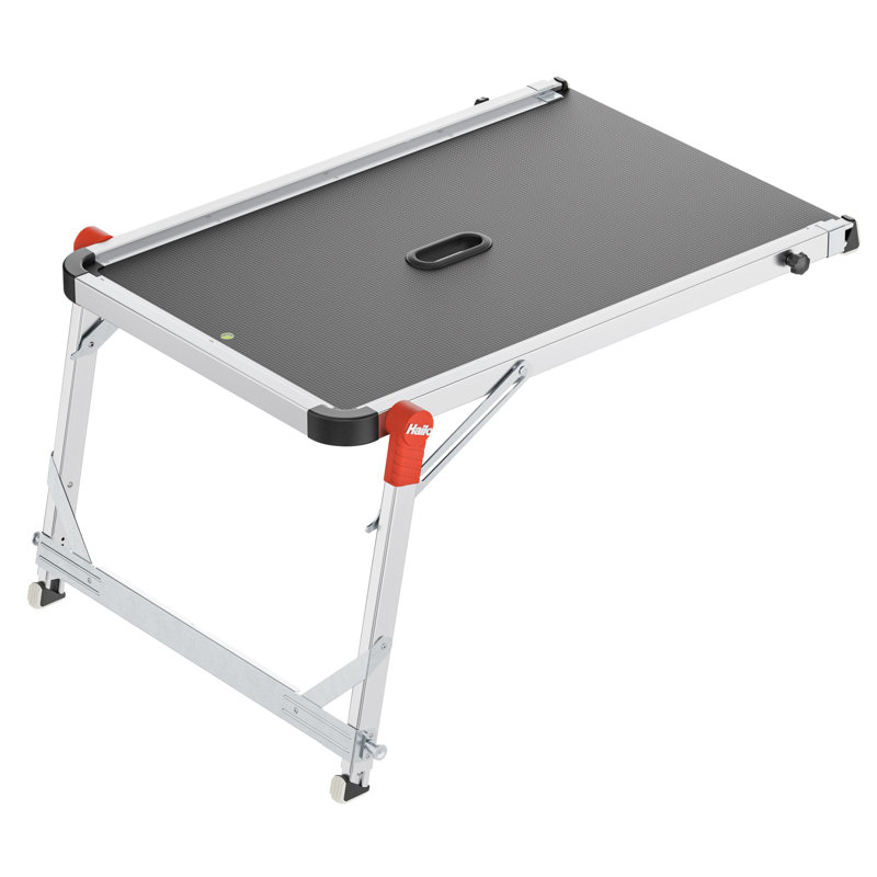 Hailo TP2 Pro Stair Platform – Adjustable Aluminum Work Platform for Ladders Up to 4 Steps, Telescopic Rails, Non-Slip Feet, Leveling System, Foldable & Portable, Max Load 150kg – Silver