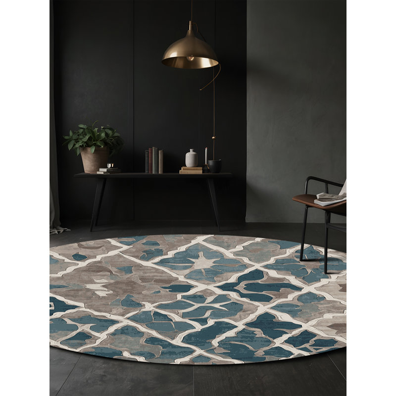 Tapis gris soyeux et moelleux, Rond 6 pi
