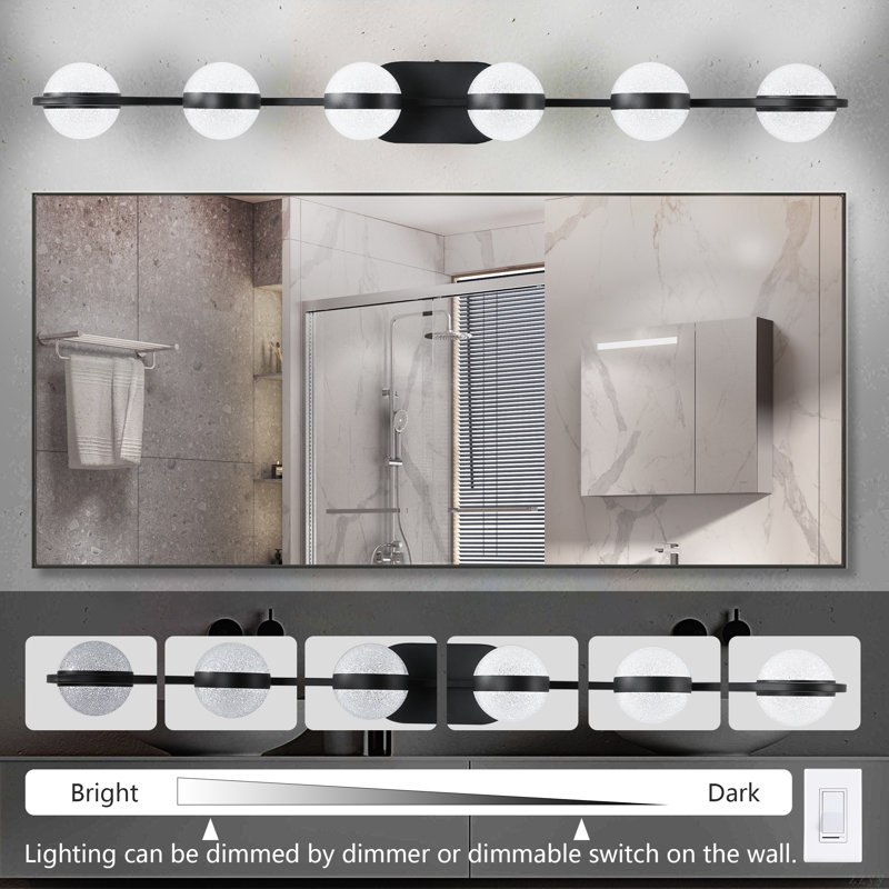 43" Minimalist LED Bathroom Vanity Light With Crystal Sand Acrylic Shades,6-Light Wall Mounted Decorative Lighting Fixture, Suitable For Bathroom Vanity Mirror