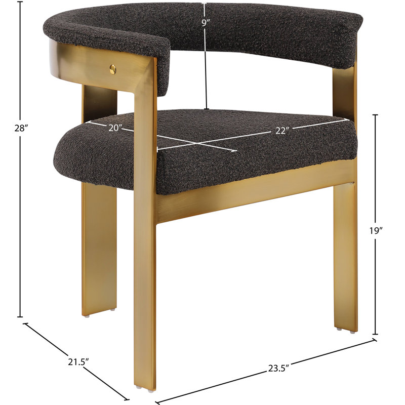 Romeo Unfinished Upholstered Back Arm Chair, Brushed Gold, Brown Boucle Fabric