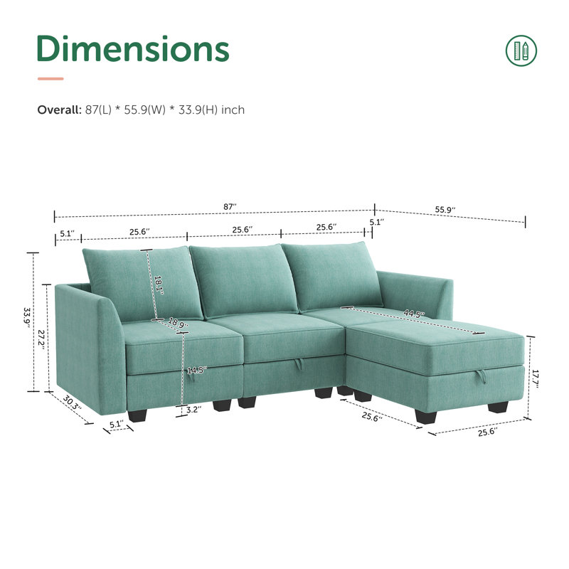 Canapé modulaire en L avec rangement Manusite, Bleu 100% polyester