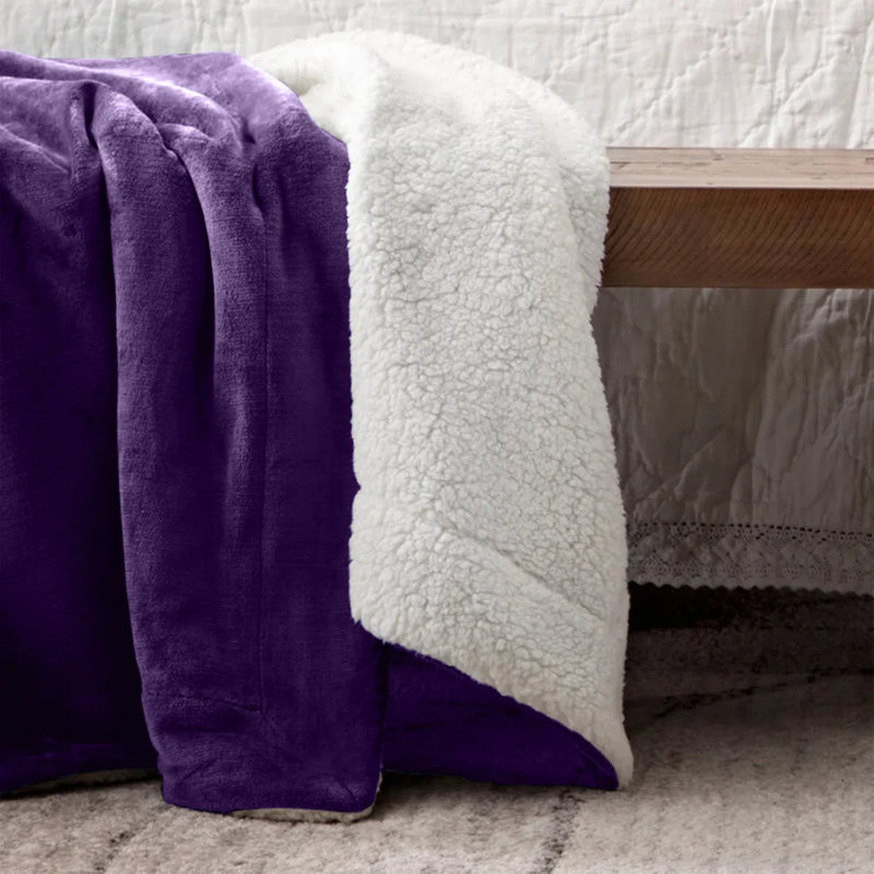 Reversible Soft Sherpa Fleece Fur Thick Dual Sided Blanket Throw, 130cm x 150cm, Purple