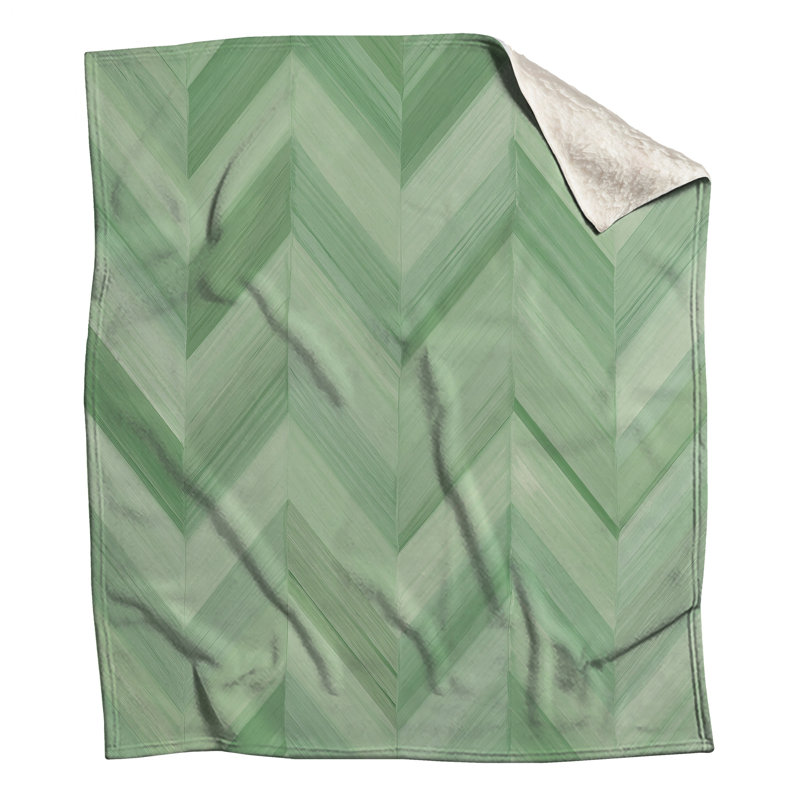 Green Chevron Pattern Blankets, 60in W x 80in H