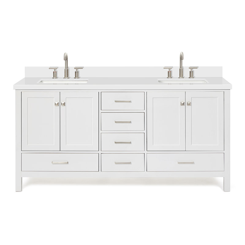 Ensemble de meuble-lavabo double 73 po Cambridge, Blanc, Rectangular