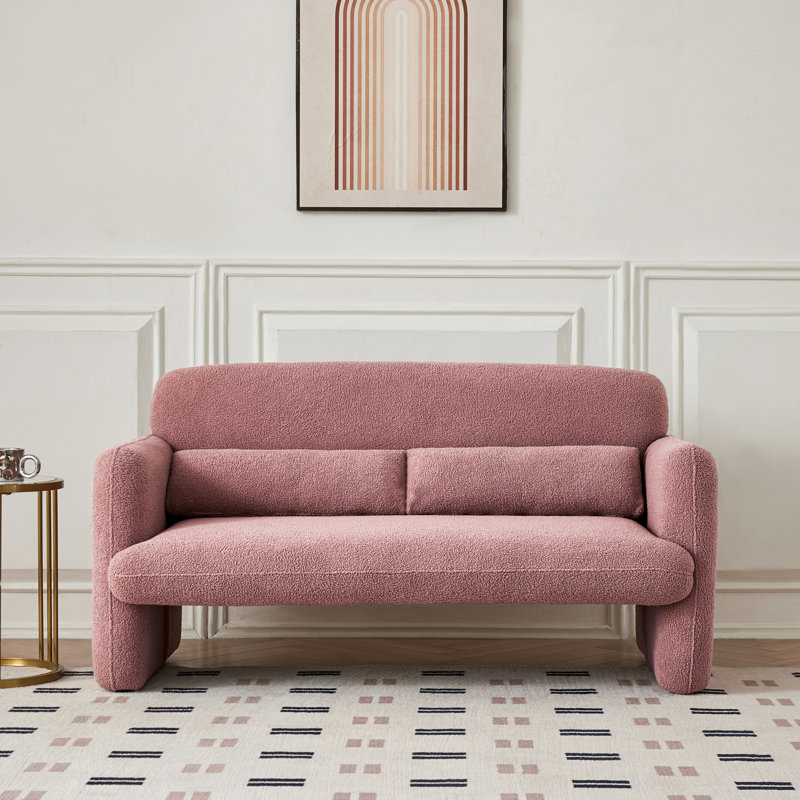 59.06'' 2-Seater Velvet Loveseat Solid Wood Frame with Storage Base, Movable Pillows, Scratch-Free Rubber Feet for Small Spaces