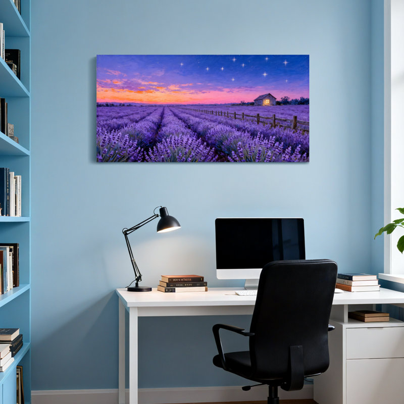 Paysage et nature champ de lavande coucher de soleil, H 16 po x l 32 po