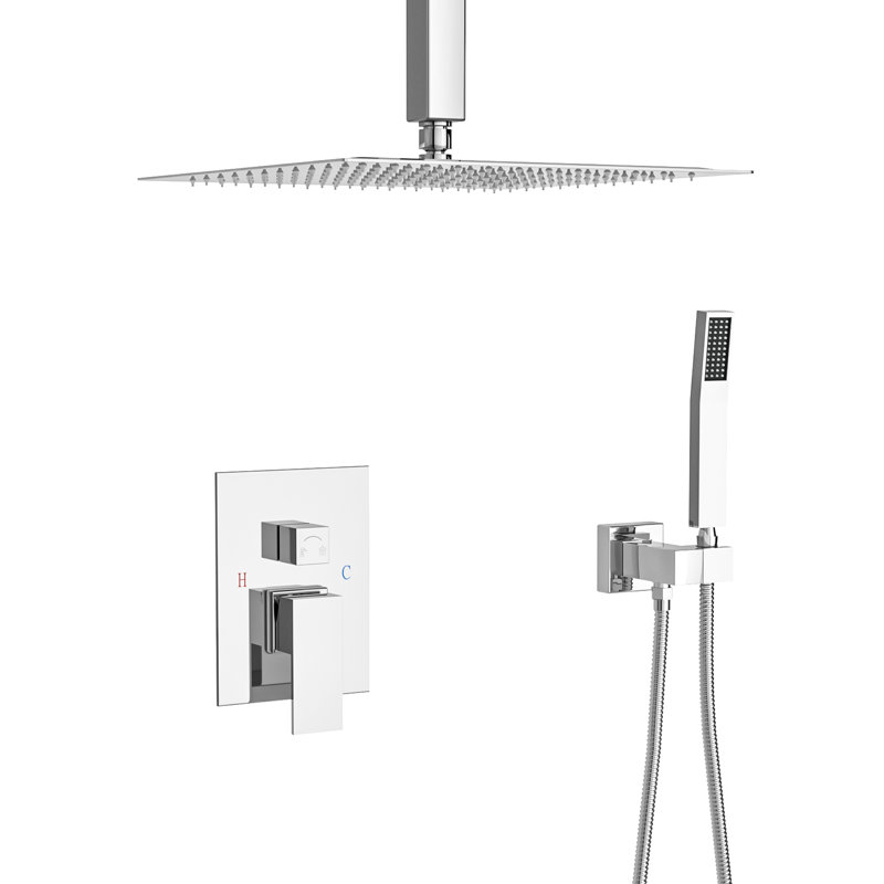 Finish Dual Shower - 10 Inch Ceiling Mount With Rain And Handheld Shower, -Balanced For Showering Square Head Mount, Rainfall Luxury Bathing