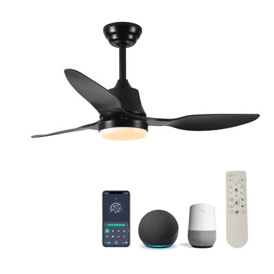 42" Smart Ceiling Fan With Lights Remote,Silent DC Motor,Voice Control Via Alexa Google WIFI Phone,6-Speed,Outdoor Indoor Modern Ceiling Fans For Living Room Bedroom Patio
